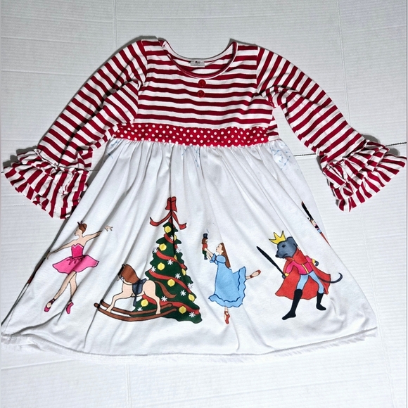 Striped Nutcracker Holiday Dress Girls Size 10 Ruffle Sleeve - Picture 1 of 8